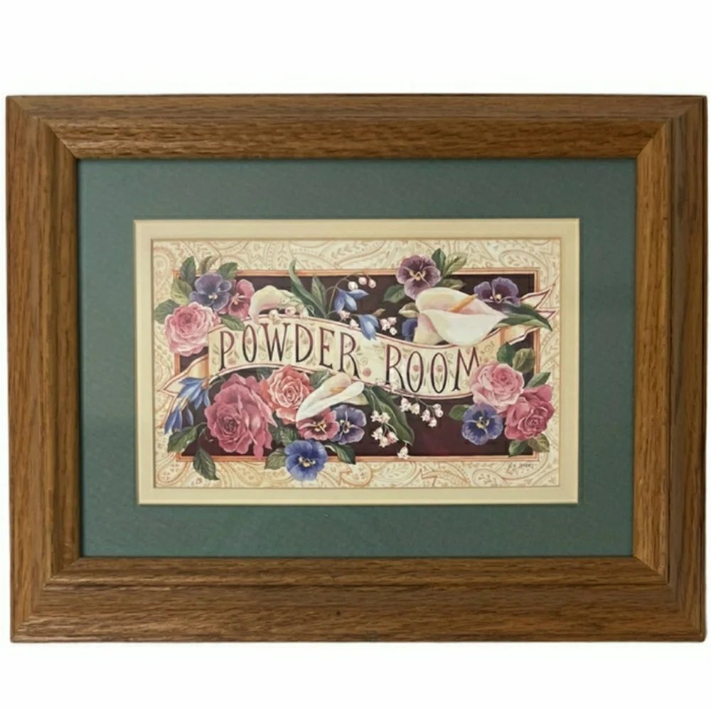 Vintage Picture Powder Room Hand Crafted Floral Cottage Core Shabby Chic Flowers